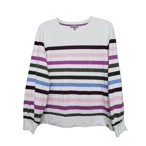 T by Talbots UPF 50+ Cozy Crush Crew Neck Sweatshirt in Glorious Stripe Size MED